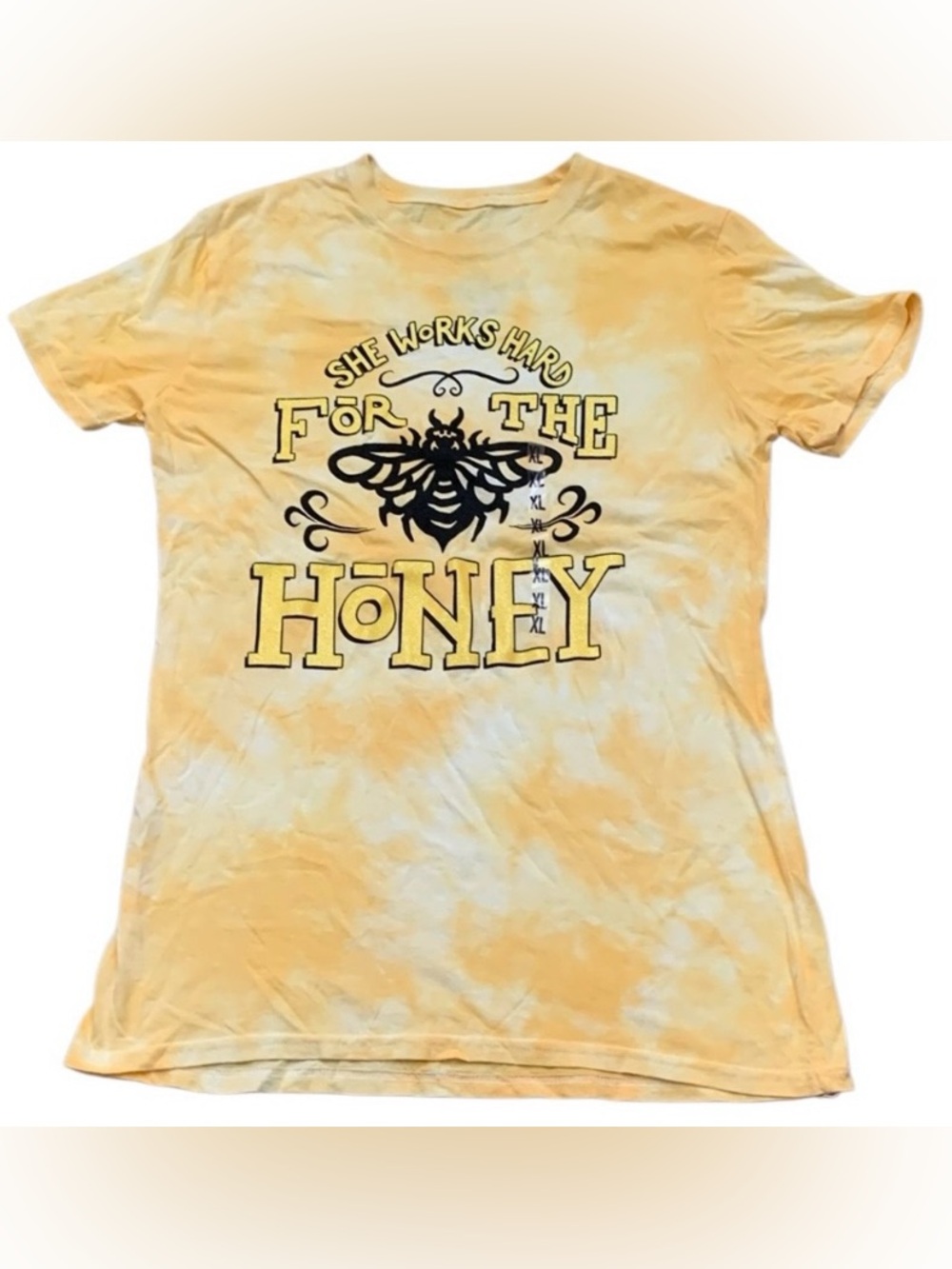 True Line She Works Hard For The Honey Yellow White Tie Dye Bee XL T-Shirt Tee